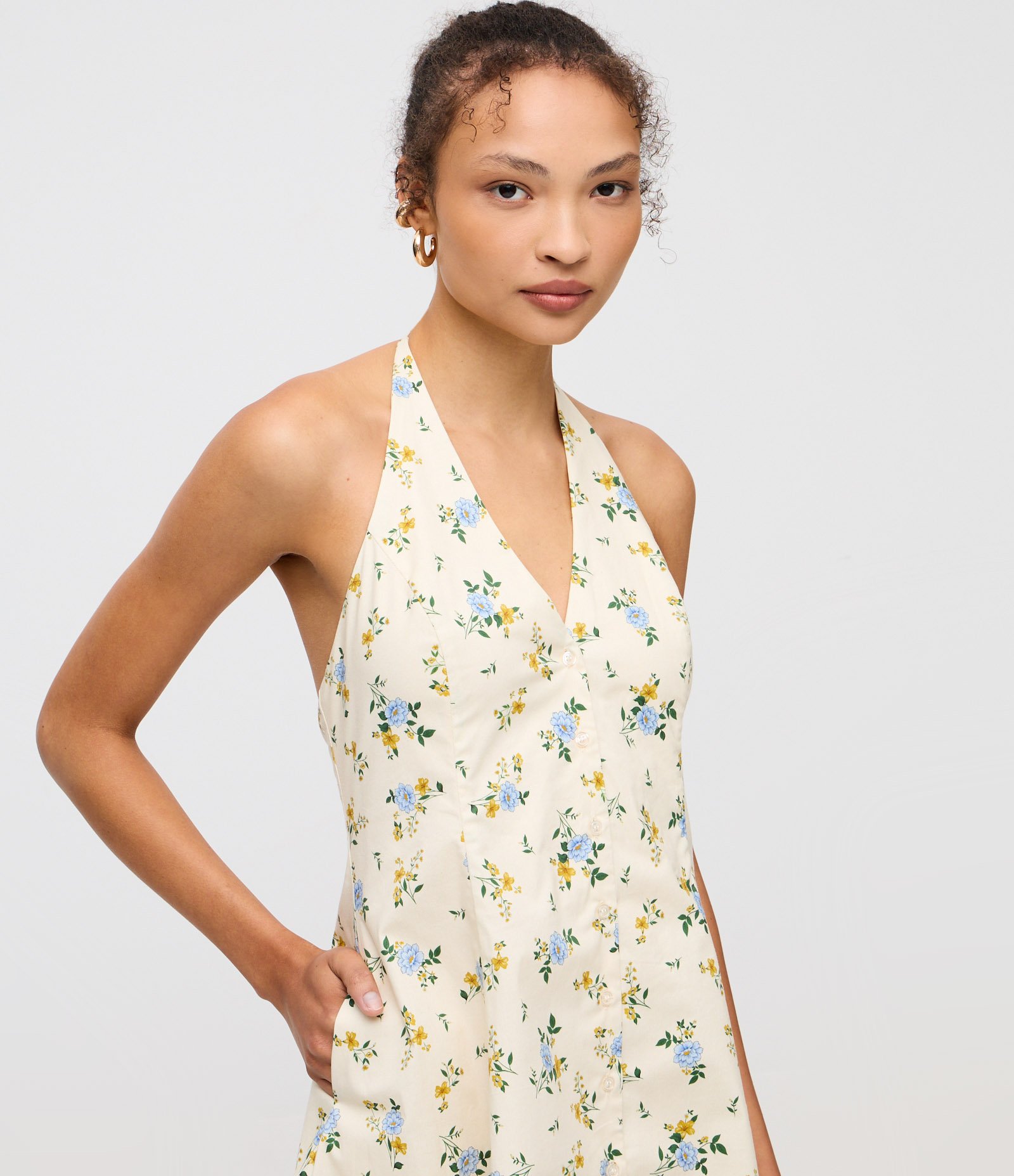 Vestido Frente Única em Tricoline com Estampa Floral Delicada Off White 3
