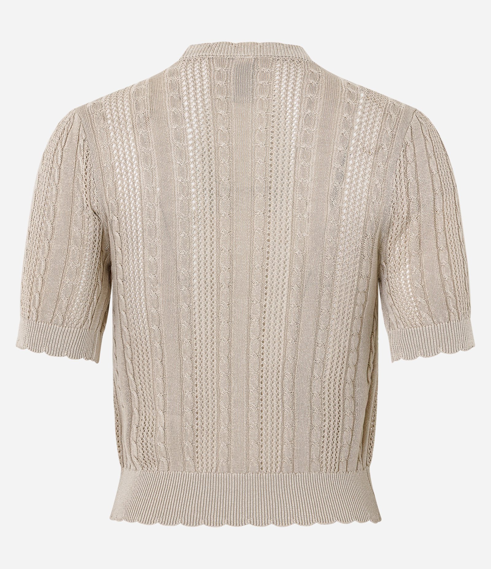 Blusa em Tricô com Amarração Frontal e Manga Curta Bege 3