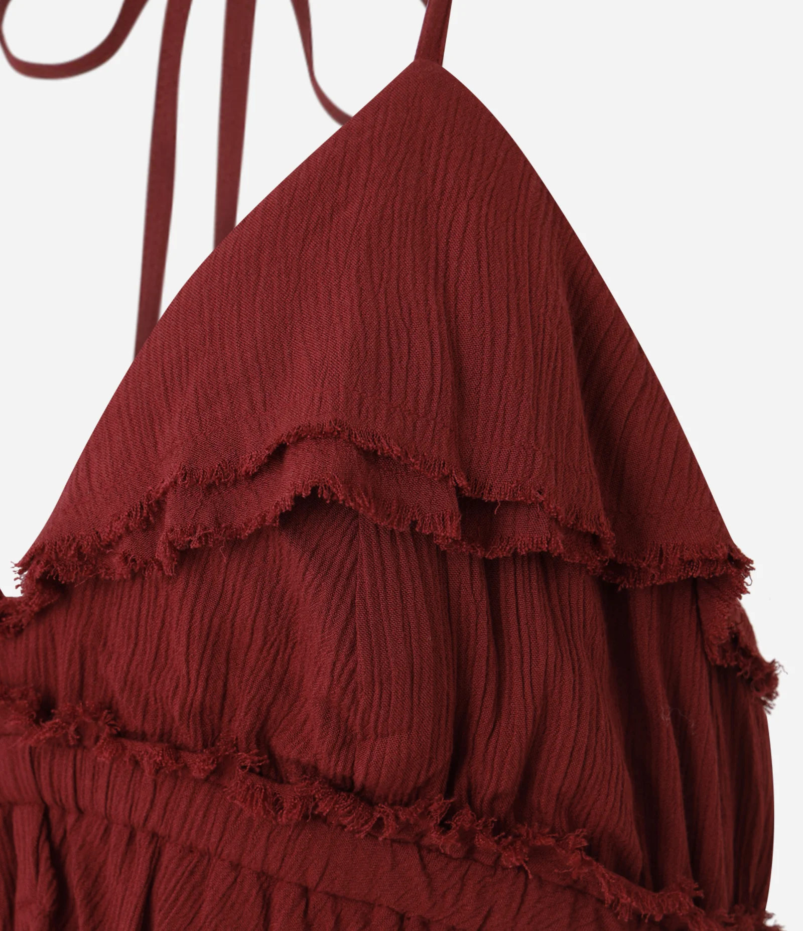 Vestido Longo com Babados e Amarração no Pescoço Vermelho 2