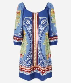 Vestido Curto em Viscolinho com Estampa de Frutas