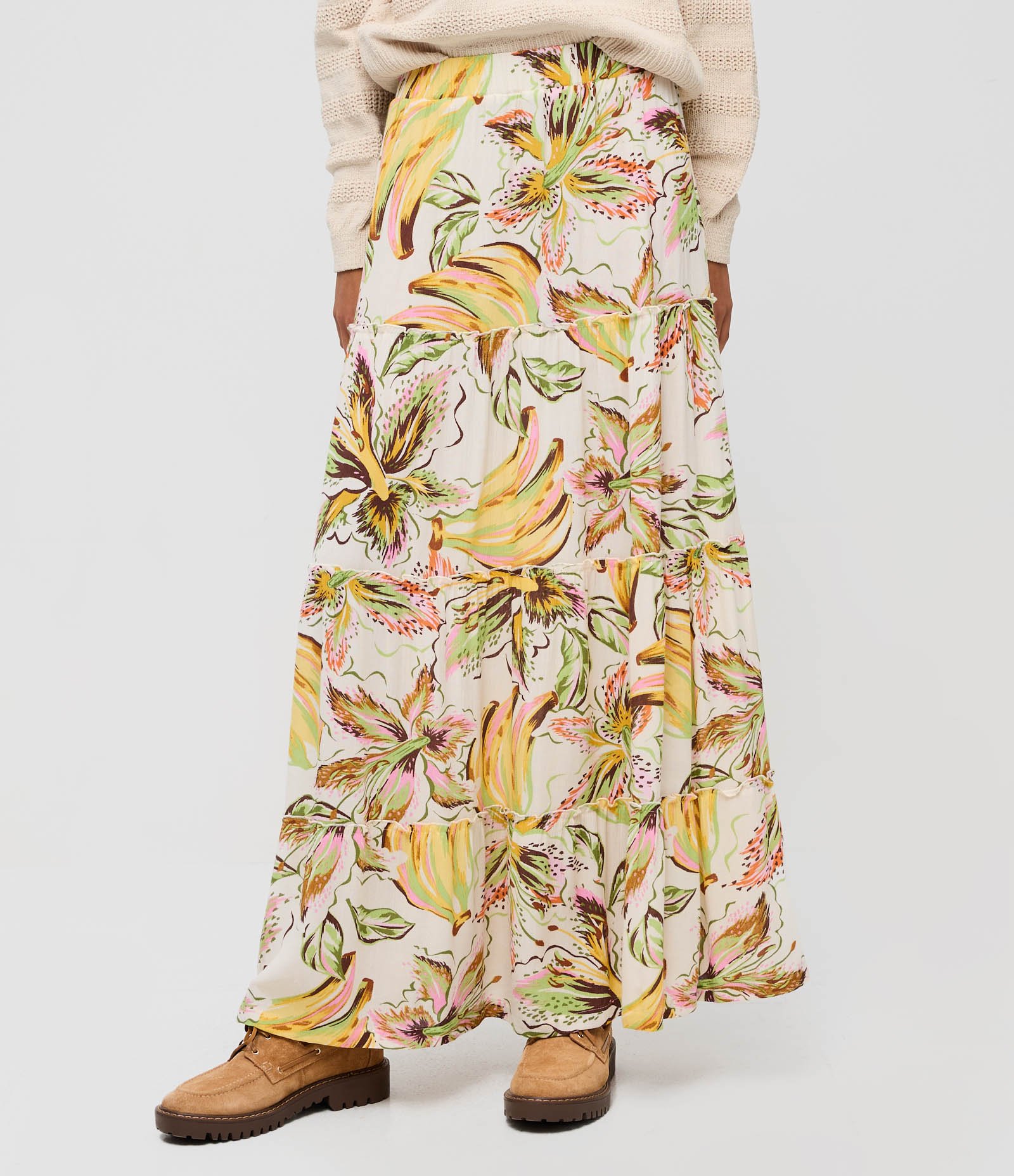 Saia Longa em Viscose Estampa Tropical Amarelo 2