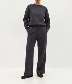 Calça Wide Leg em Moletom com Friso