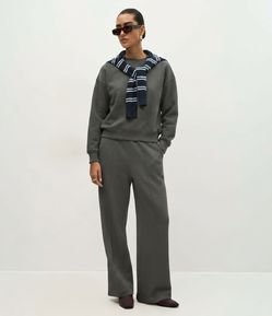 Calça Wide Leg em Moletom com Friso