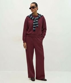 Calça Wide Leg em Moletom com Friso