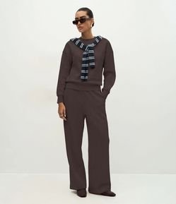 Calça Wide Leg em Moletom com Friso