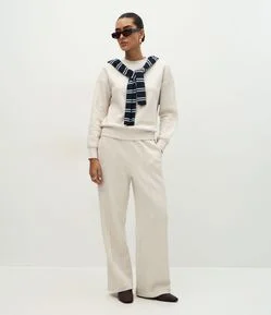 Calça Wide Leg em Moletom com Friso