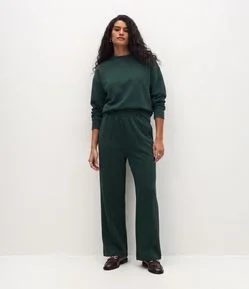 Calça Wide Leg em Moletom com Friso