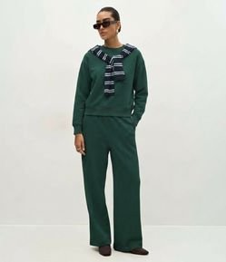 Calça Wide Leg em Moletom com Friso