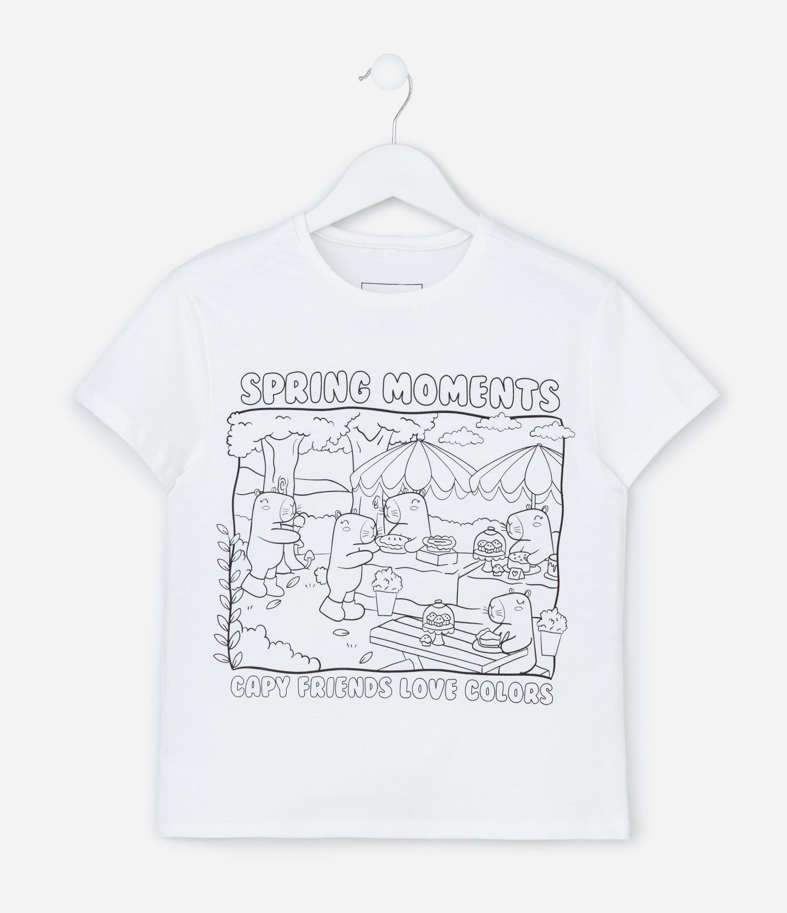 Camiseta Infantil com Estampa de Capivara para Colorir - Tam 5 a 14 Anos Branco 2