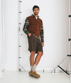 Bermuda Jorts Alfaiatado em Linho com Pregas Frontais