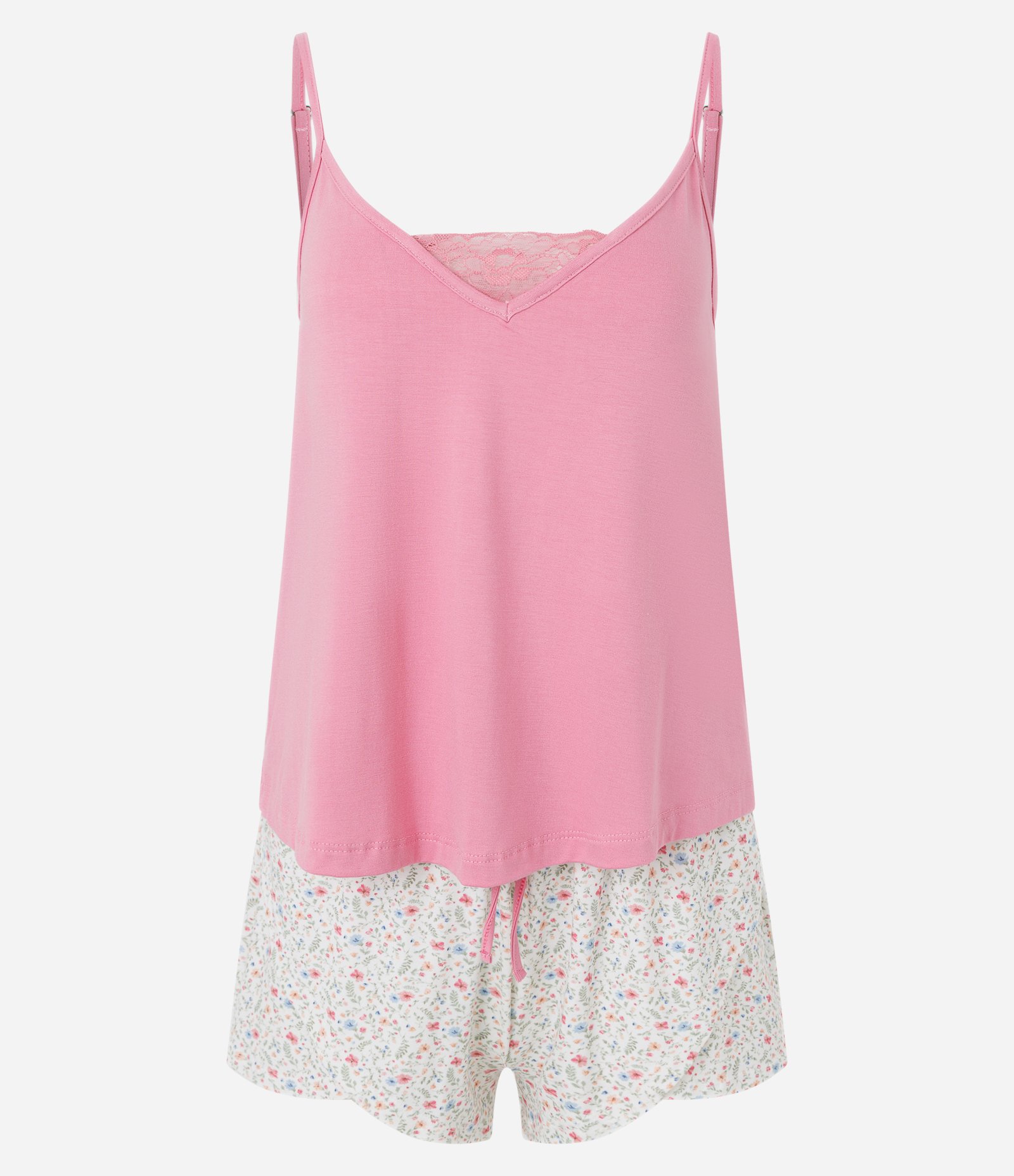 Pijama Short Doll com Renda e Short Estampado Rosa 4