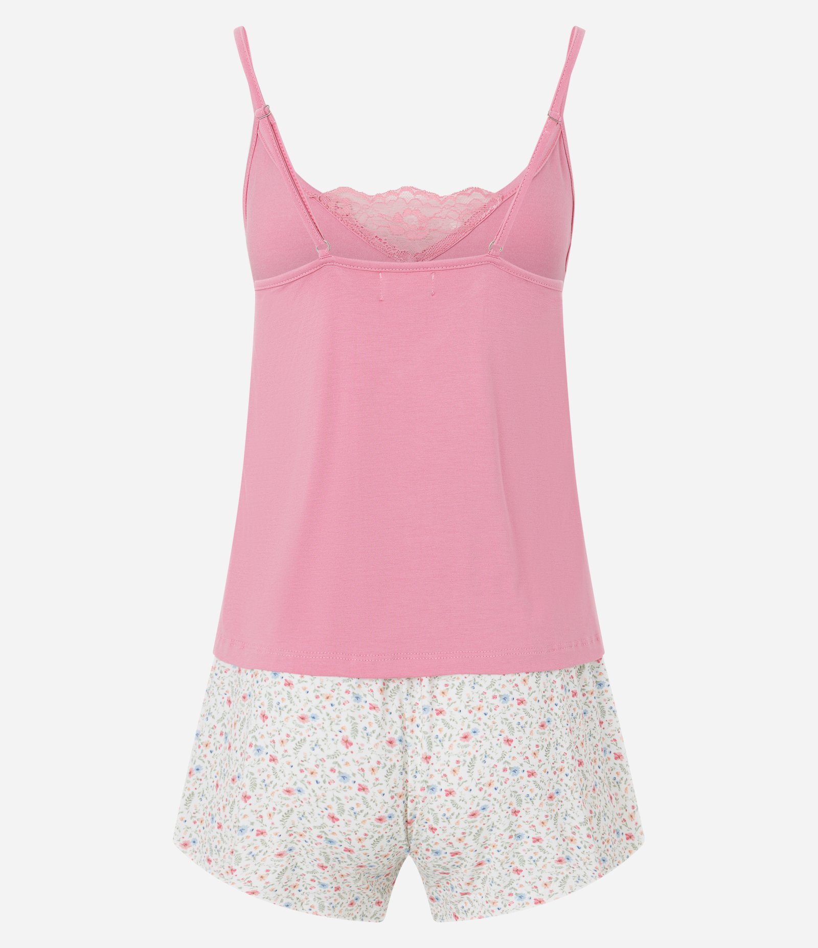 Pijama Short Doll com Renda e Short Estampado Rosa 5