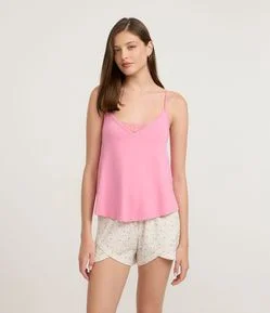 Pijama Short Doll com Renda e Short Estampado