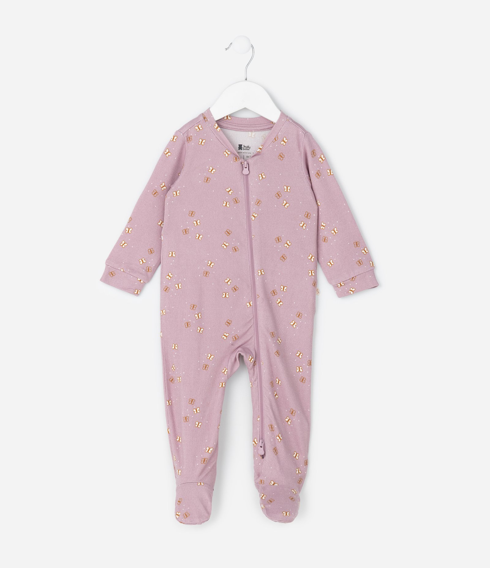 Macacão Infantil Manga Longa e Estampa Borboleta – Tam RN a 18 Meses Rosa Claro 1