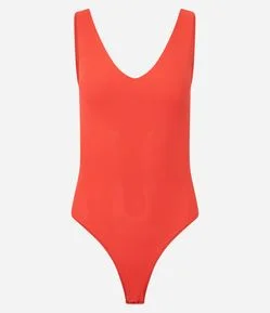Body Regata em Poliamida com Decote em V