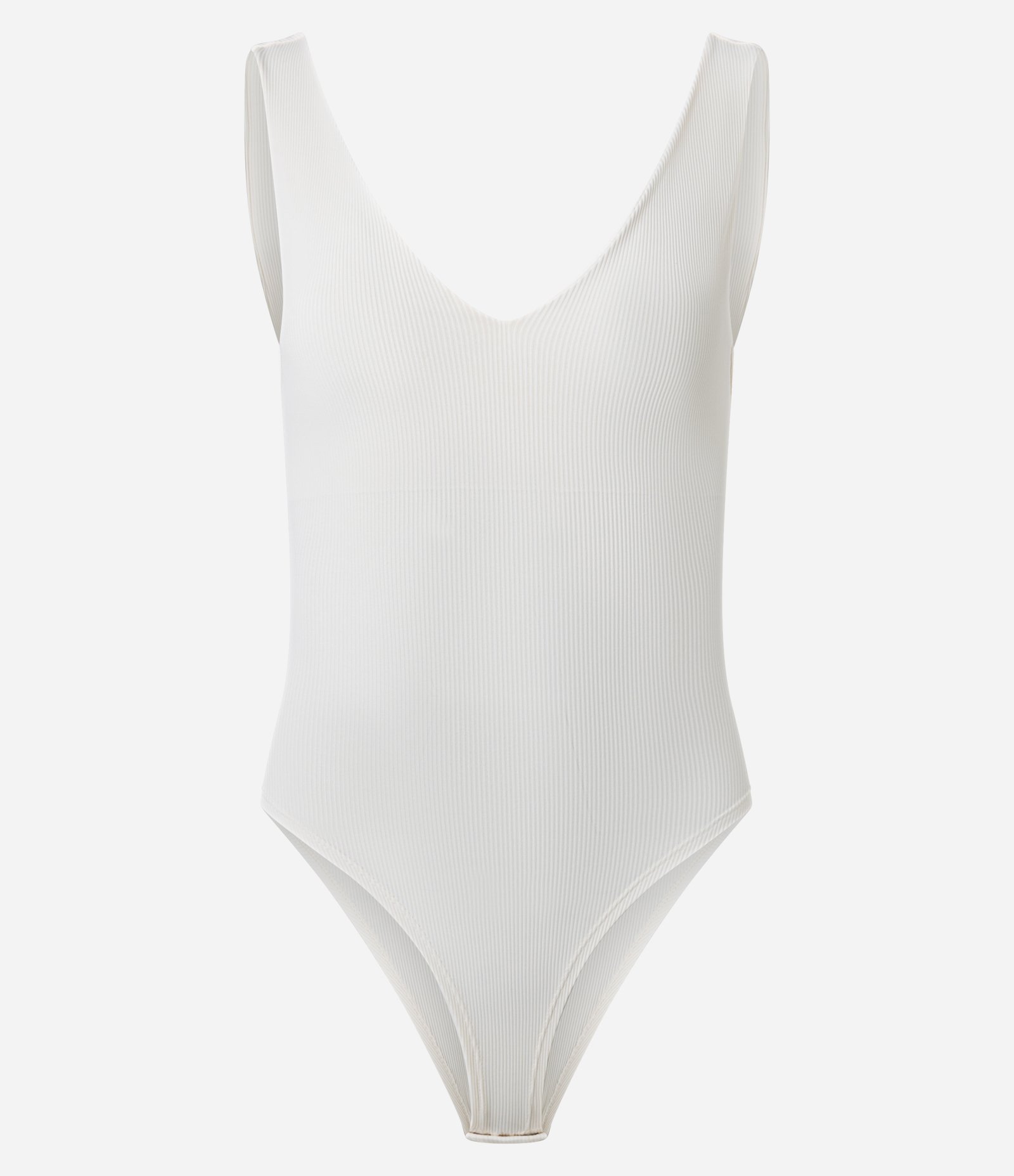 Body Regata em Poliamida com Decote em V Branco 5