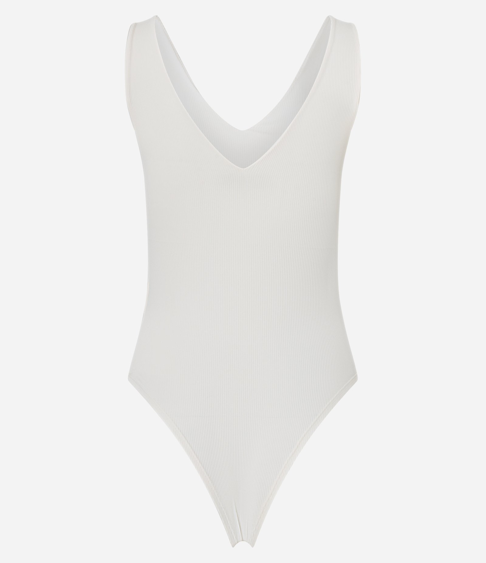 Body Regata em Poliamida com Decote em V Branco 6