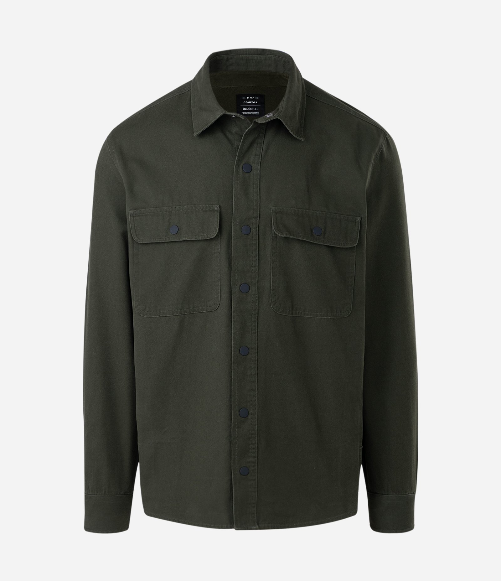 Camisa em Sarja com Botões e Bolsos Verde Oliva 6