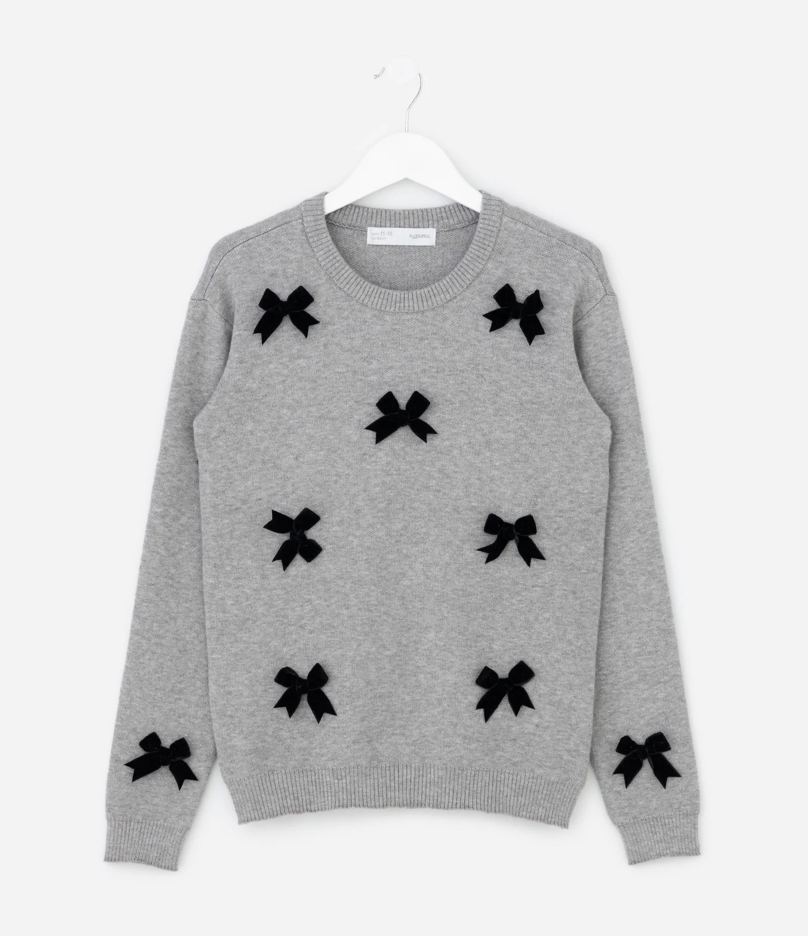 Casaco Infantil em Tricô com Laços de Veludo – Tam 5 a 14 Anos Cinza 2