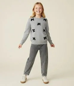 Casaco Infantil em Tricô com Laços de Veludo – Tam 5 a 14 Anos