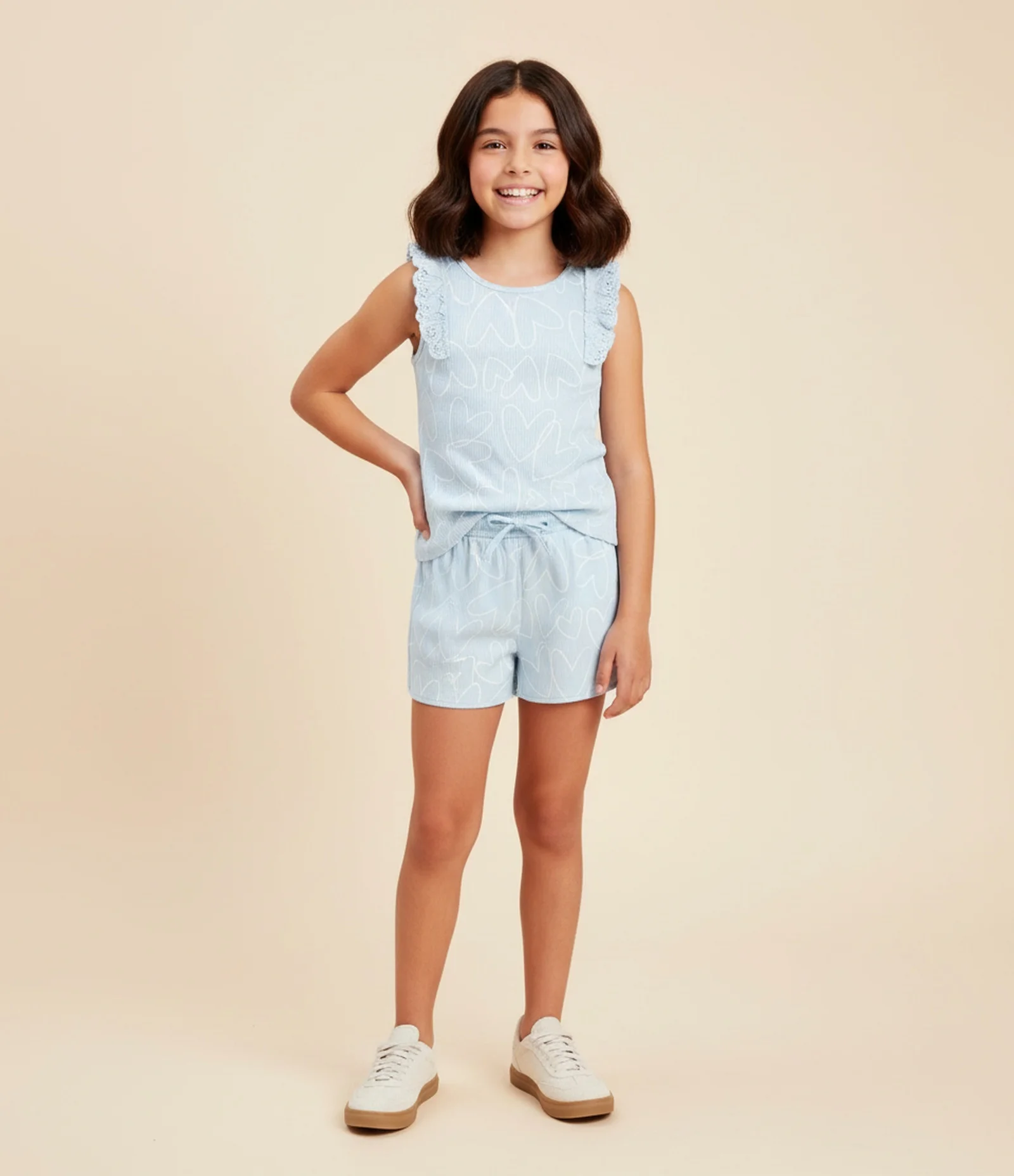 Camiseta Infantil em Ribana com Babado de Broderie – Tam 5 a 14 Anos Azul Bebê 1