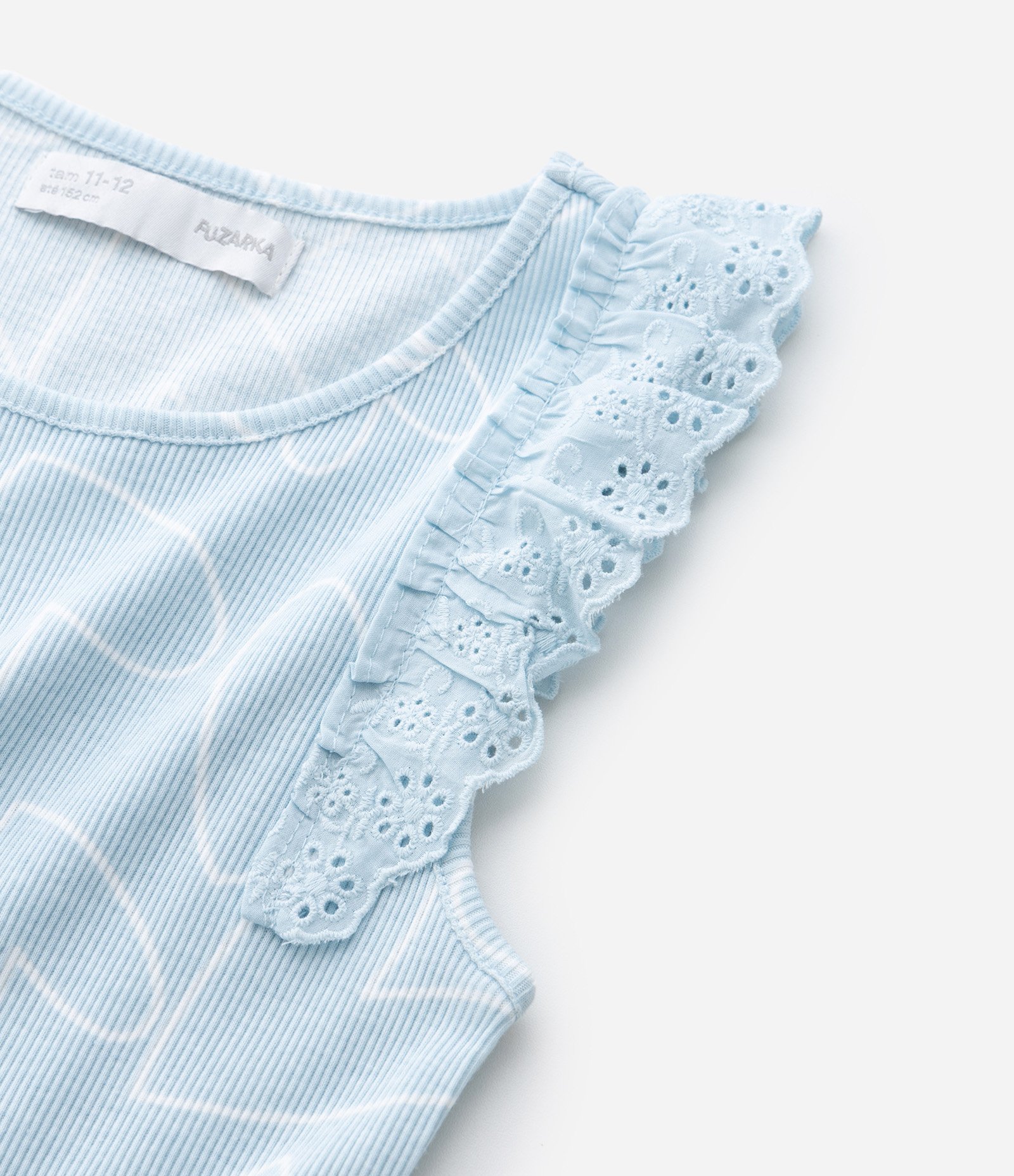 Camiseta Infantil em Ribana com Babado de Broderie – Tam 5 a 14 Anos Azul Bebê 5