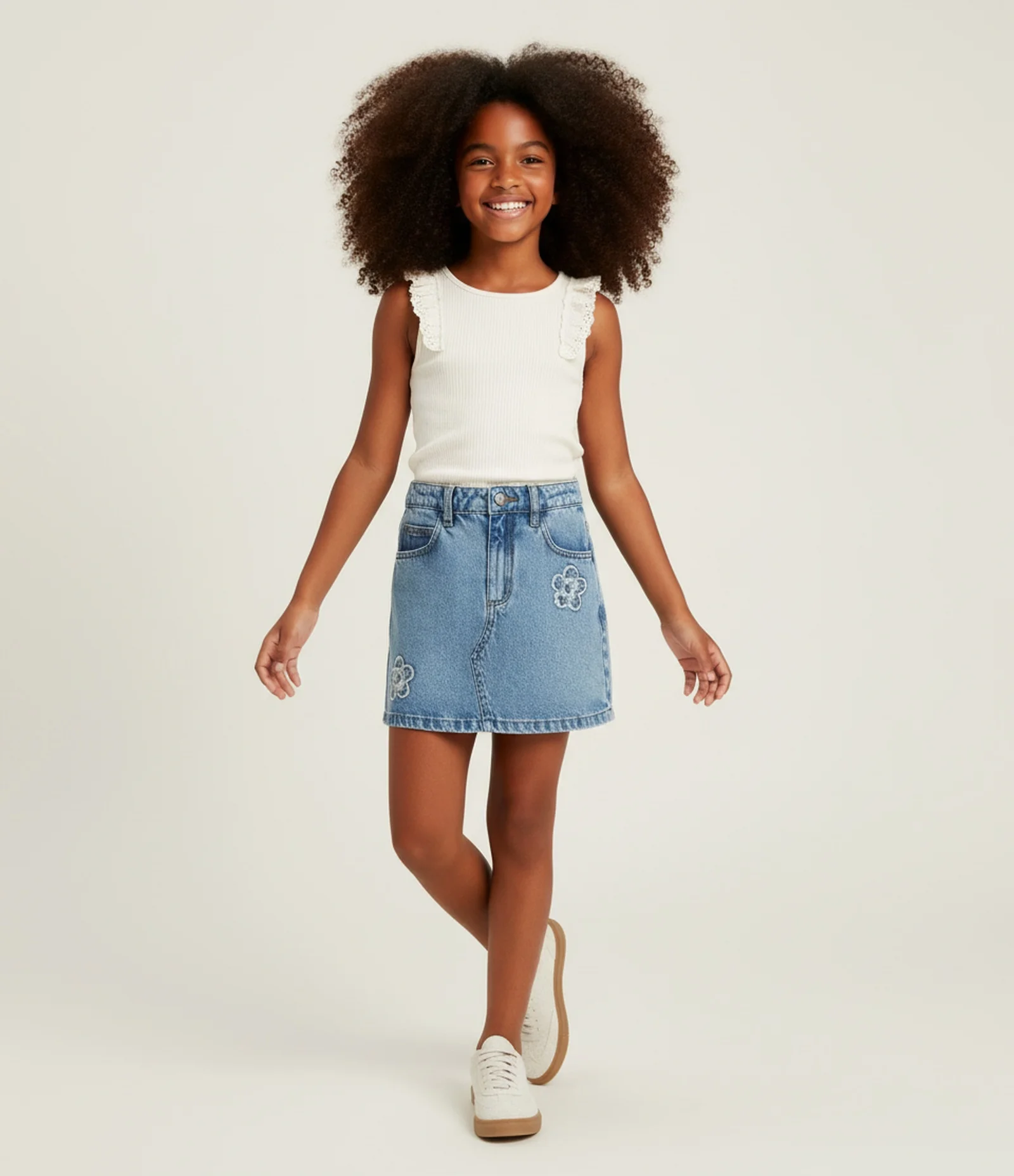 Blusa Infantil em Ribana com Detalhe de Broderie – Tam 5 a 14 Anos Off White 1