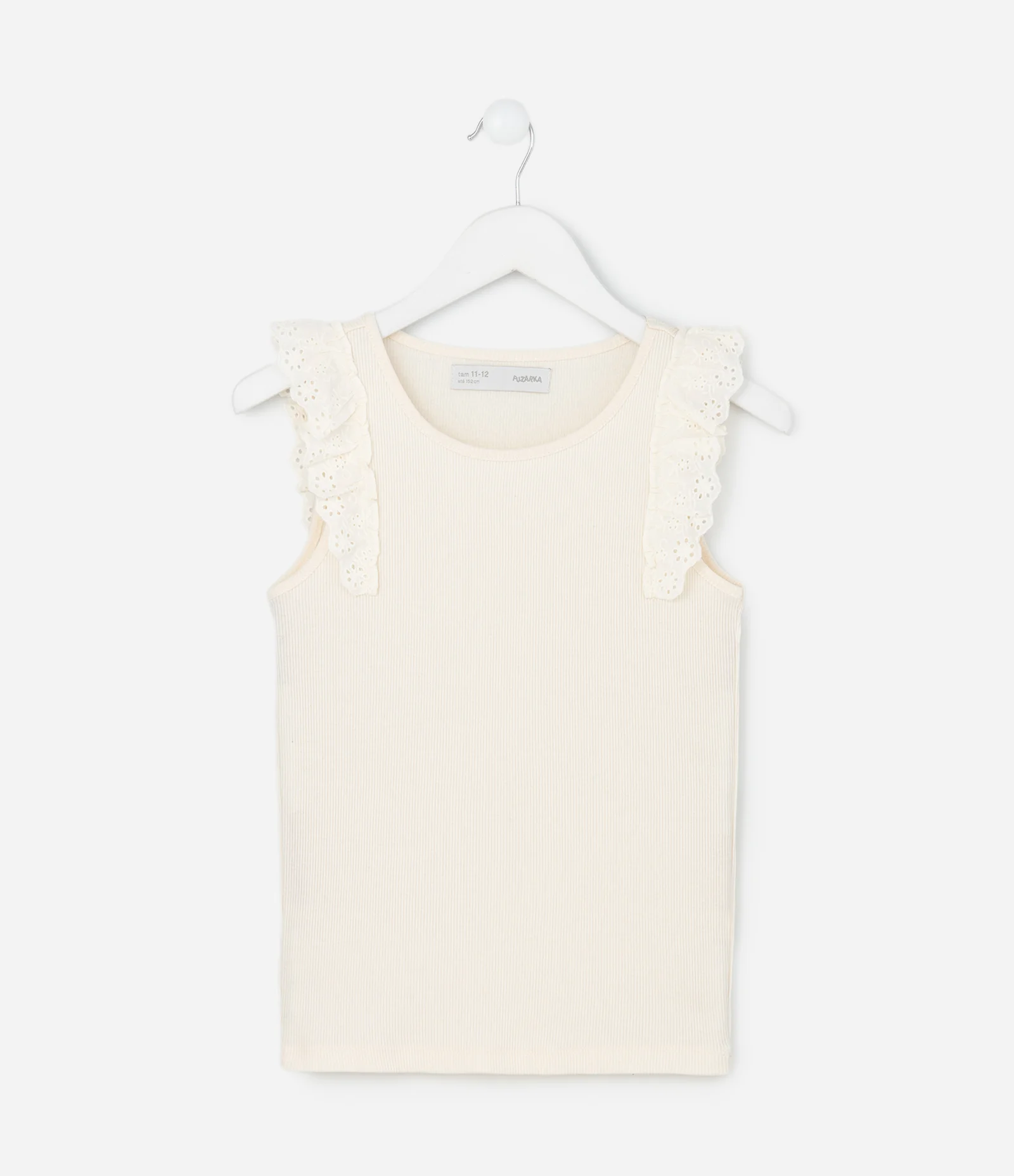 Blusa Infantil em Ribana com Detalhe de Broderie – Tam 5 a 14 Anos Off White 2