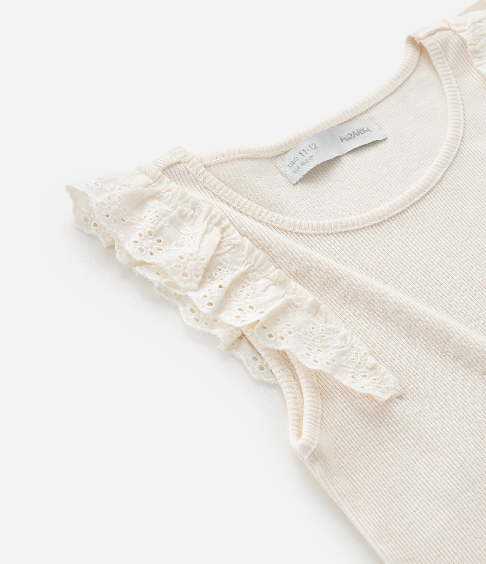 Blusa Infantil em Ribana com Detalhe de Broderie – Tam 5 a 14 Anos Off White 5