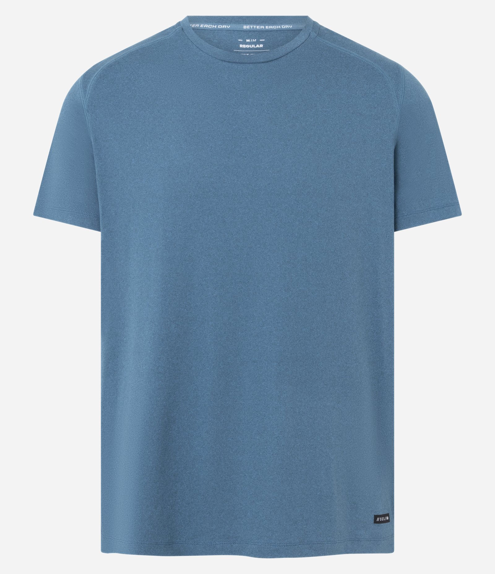 Camiseta Regular Esportiva em Tecnologia Dry com Etiqueta na Barra Azul Gelo 1