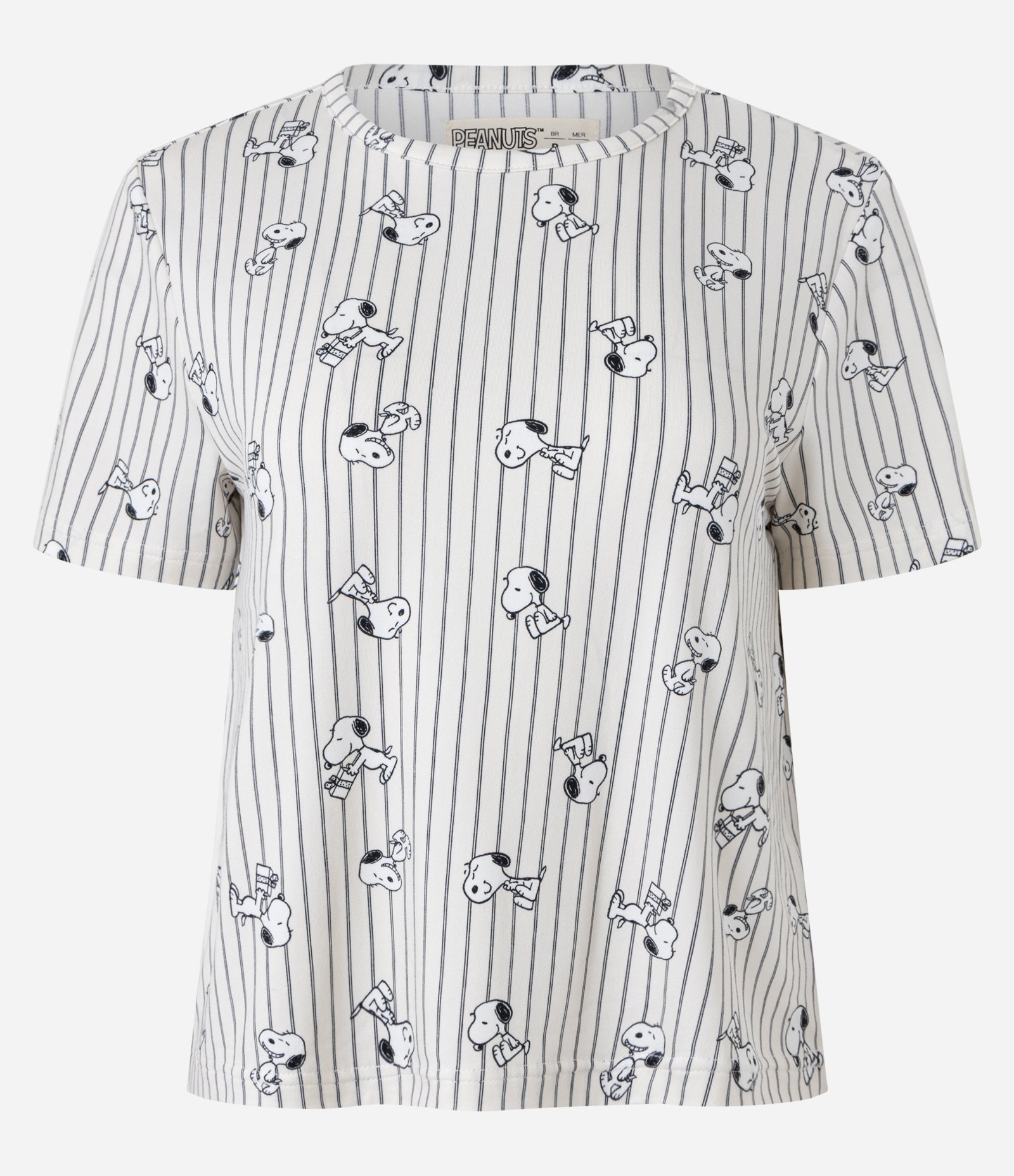 Blusa De Pijama Com Estampa Snoopy e Listradas Off White 5