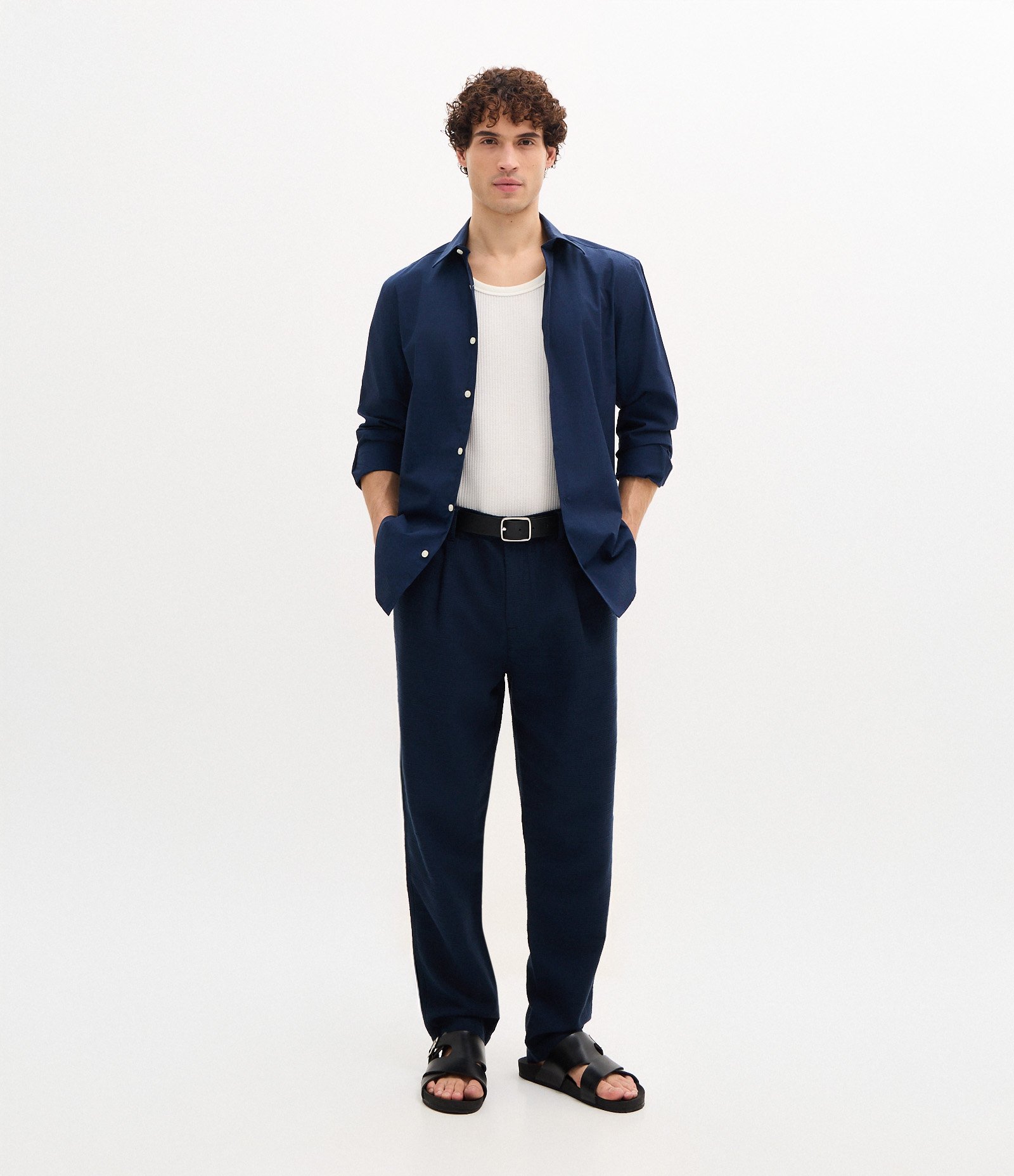 Calça Relaxed em Algodão com Textura Azul 1