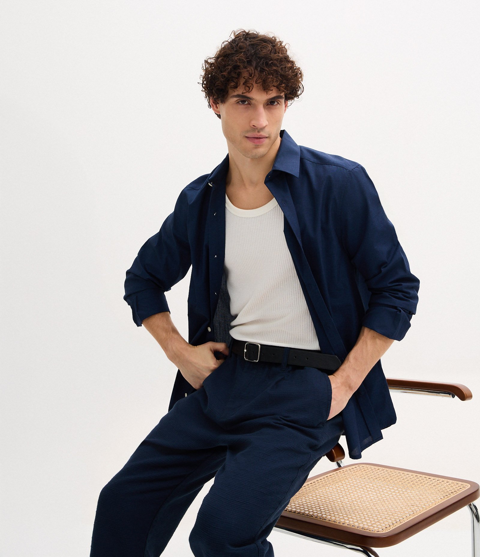 Calça Relaxed em Algodão com Textura Azul 4