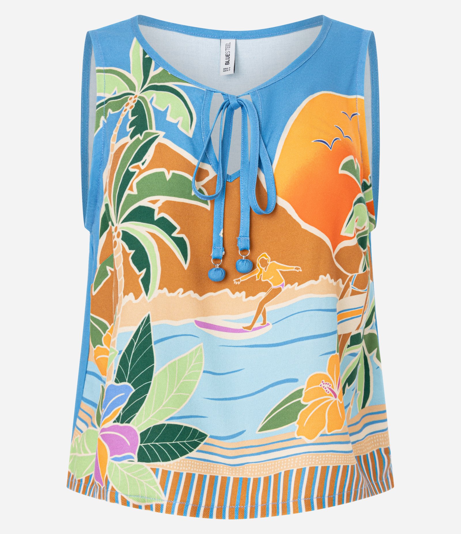 Blusa em Viscose com Estampa Tropical Azul 5