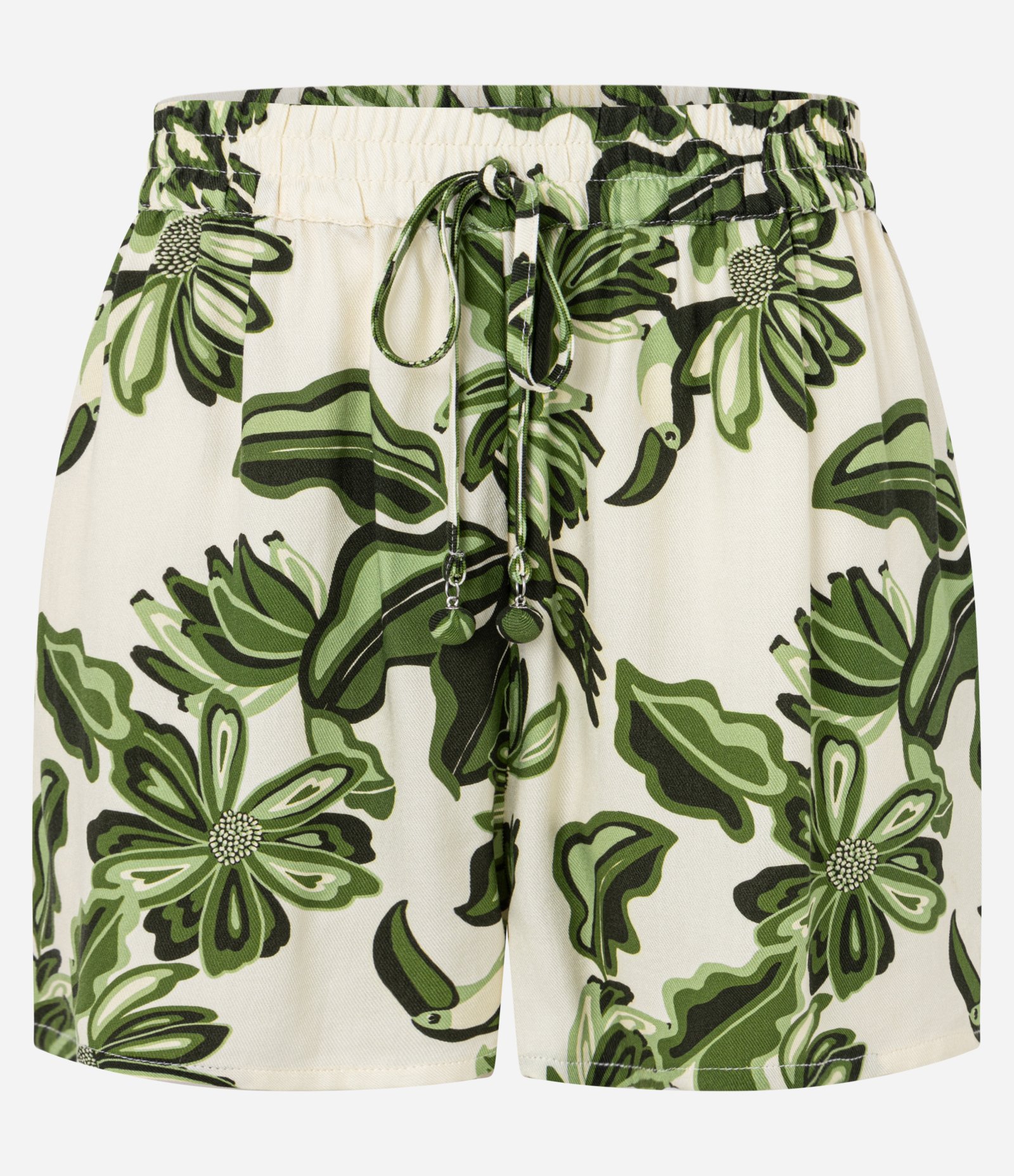 Short em Viscose com Folhas e Cós Elástico com Amarração Off White 6