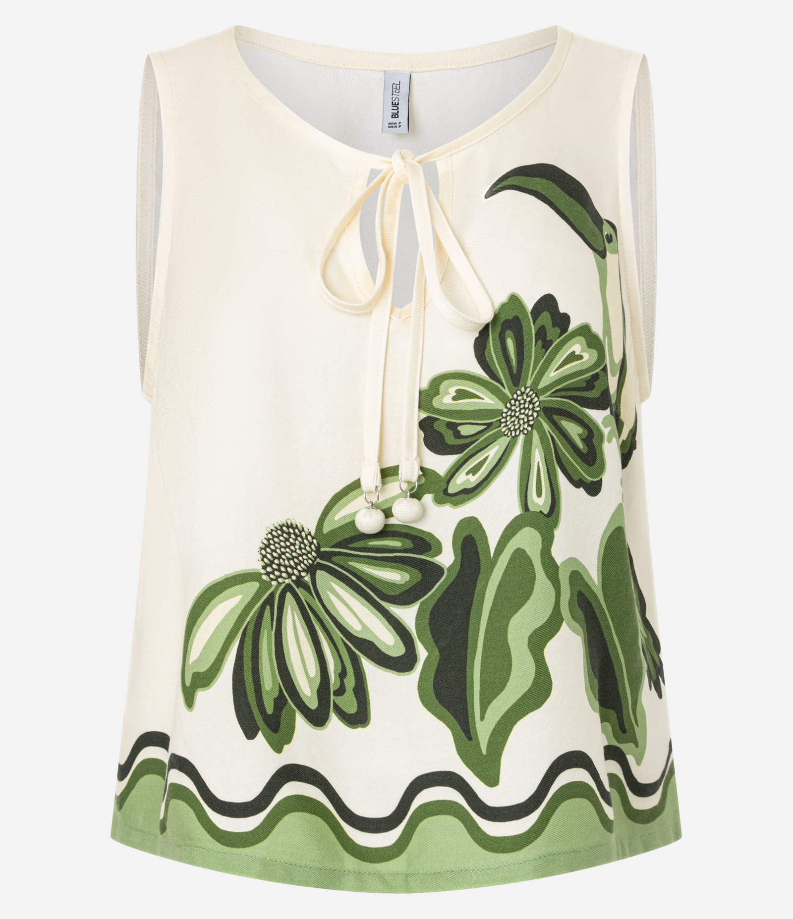 Blusa Regular em Viscose com Estampa de Tucano e Amarração Bege 5