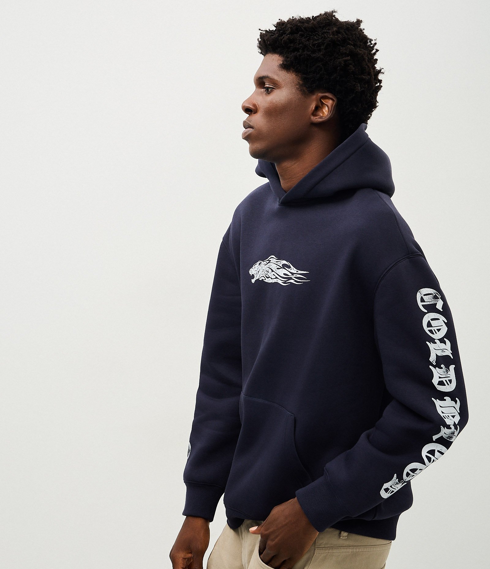 Casaco Relaxed em Moletom com Estampa Lettering Guepardo Reckless 98 Azul 4