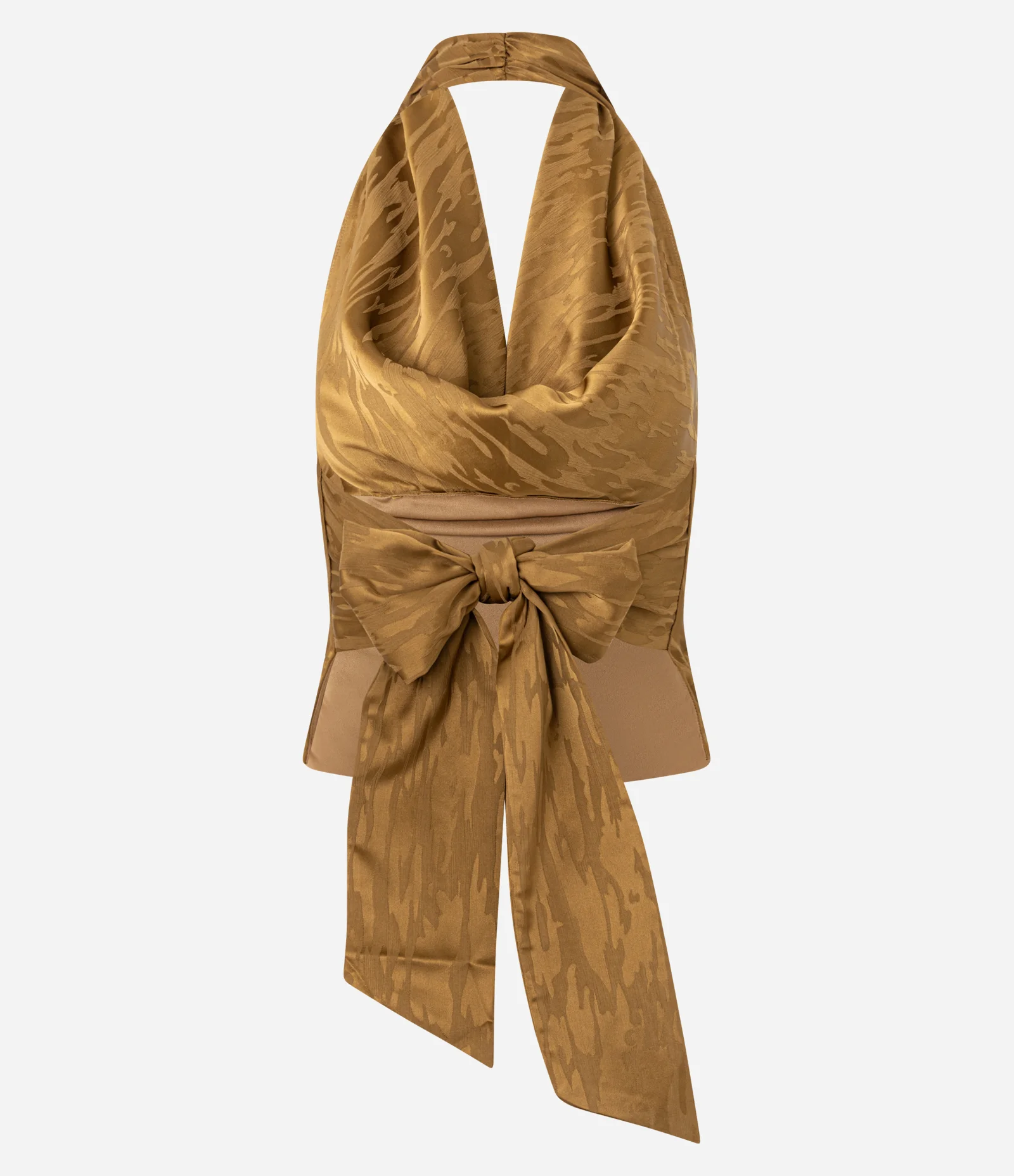 Blusa Frente Única Acetinada com Decote Degagê e Estampa com Efeito Manchado Amarelo 3