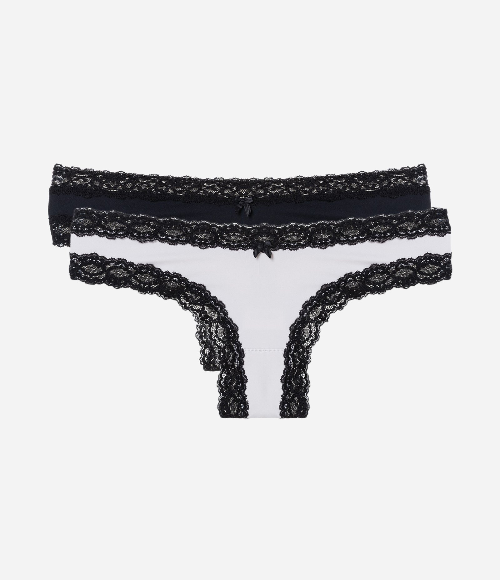 Kit 02 Calcinhas Biquíni Fio em Microfibra com Renda nas Cavas Preto/Lilás 1