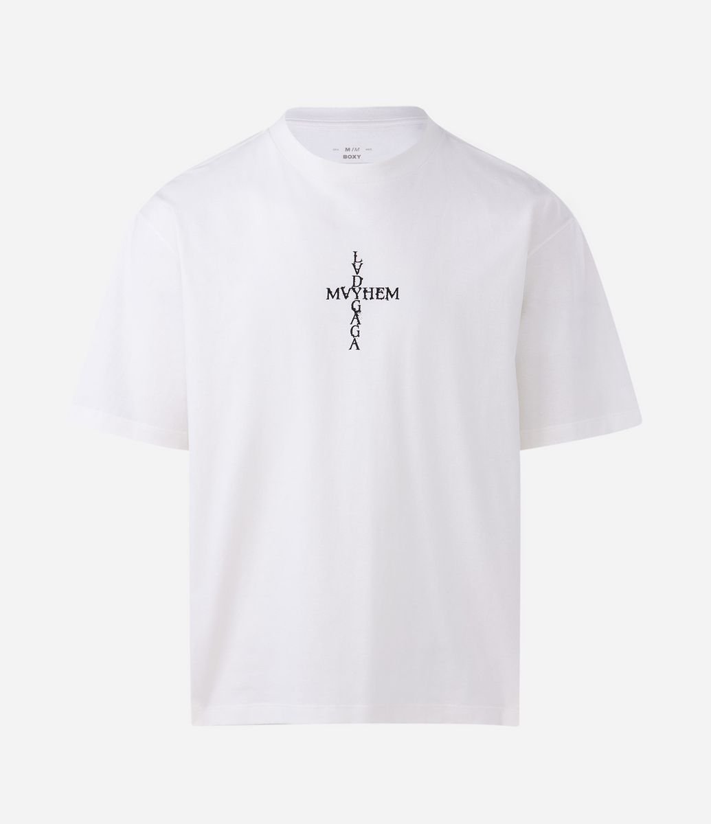 Camiseta Boxy em Algodão com Estampa Lady Gaga Mayhem Branco