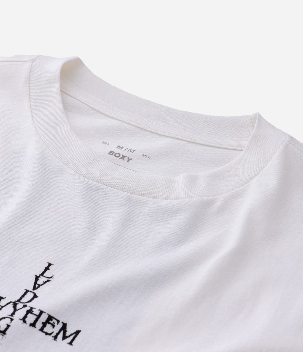 Camiseta Boxy em Algodão com Estampa Lady Gaga Mayhem Branco