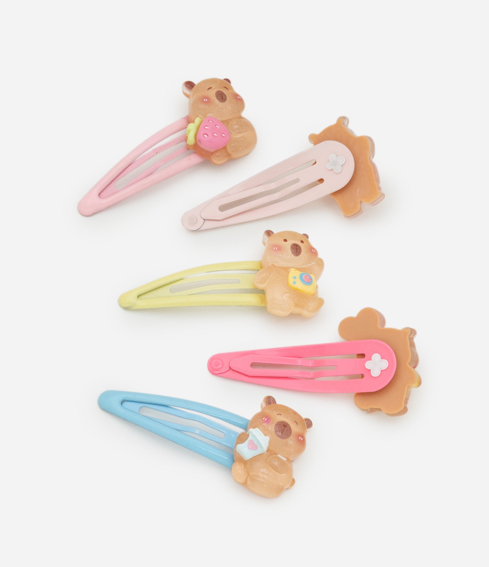 Kit 05 Presilhas de Cabelo Infantil com Capivaras - Tam Único Multicores 2