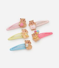 Kit 05 Presilhas de Cabelo Infantil com Capivaras - Tam Único
