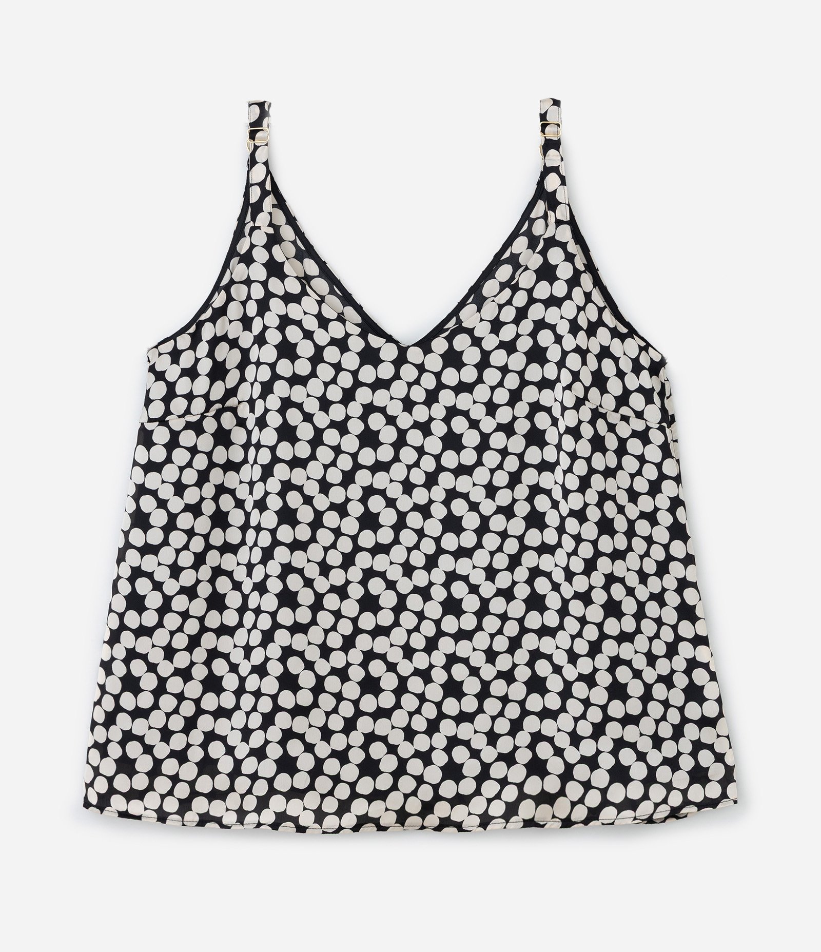 Regata em Crepe Acetinado Poá com Alça Larga Curve & Plus Size Preto/Branco 6