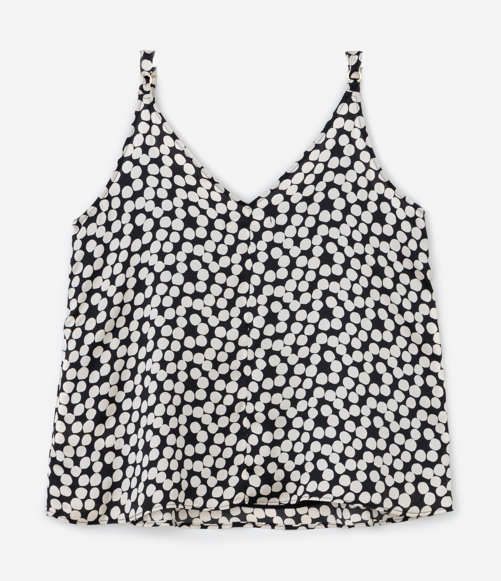 Regata em Crepe Acetinado Poá com Alça Larga Curve & Plus Size Preto/Branco 7