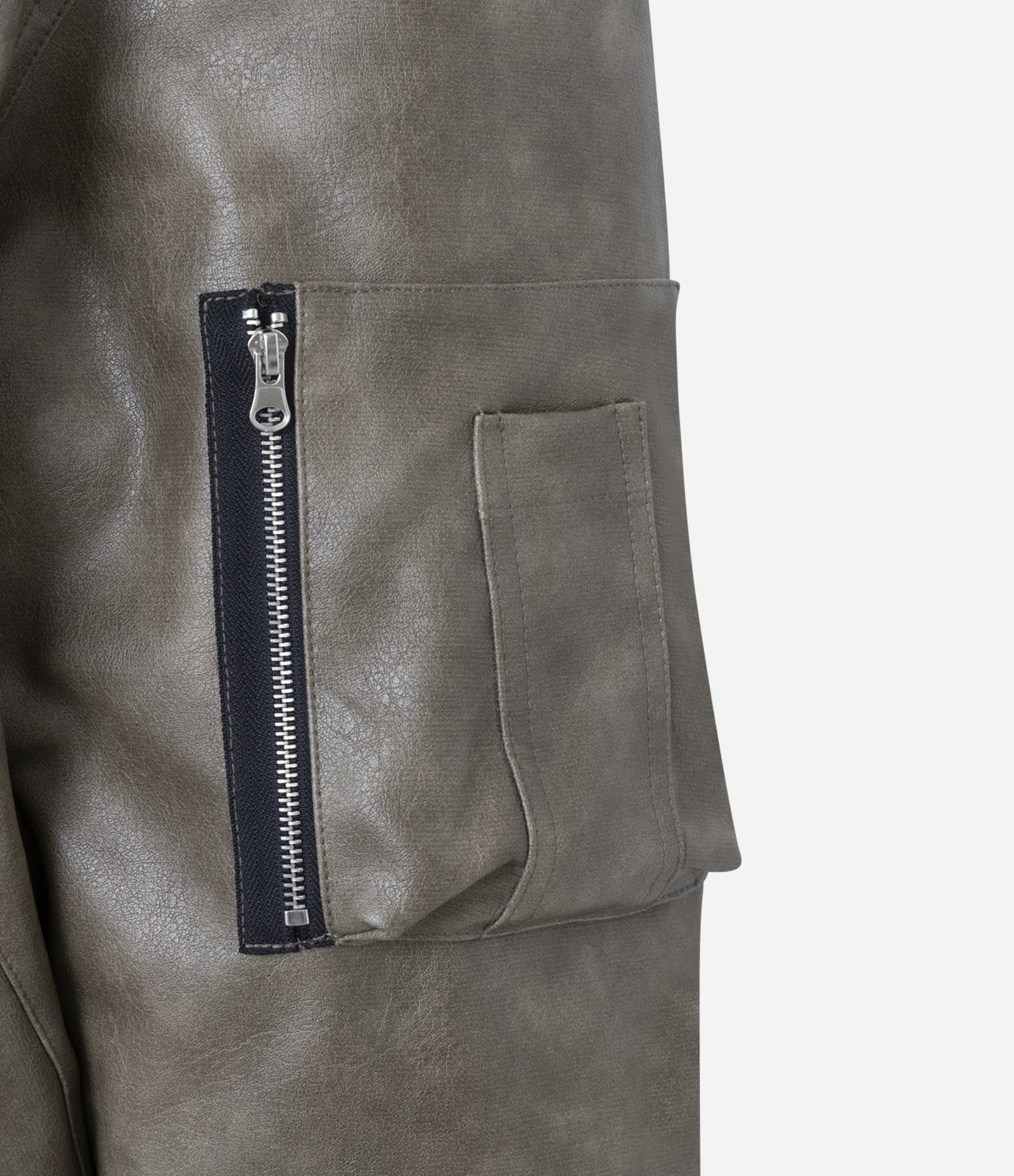 Jaqueta Bomber em PU com Zíper e Bolsos Cinza 7