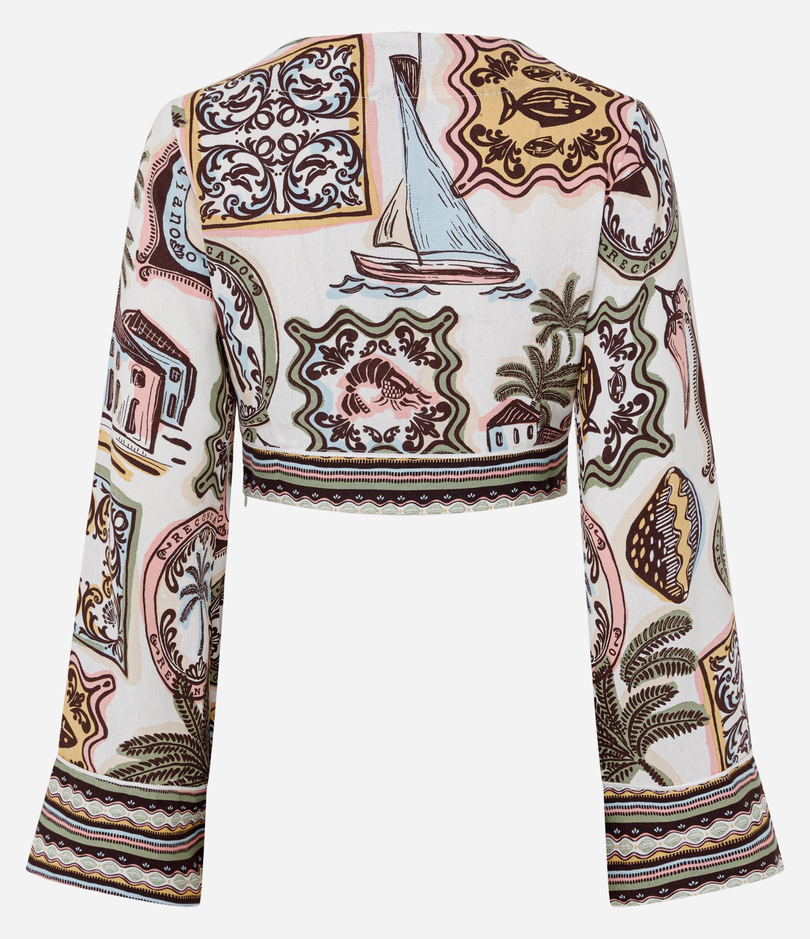 Blusa Cropped em Viscolinho Estampa Reconcavo Baiano Off White 7