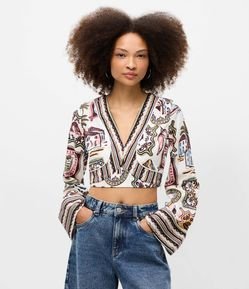 Blusa Cropped em Viscolinho Estampa Reconcavo Baiano