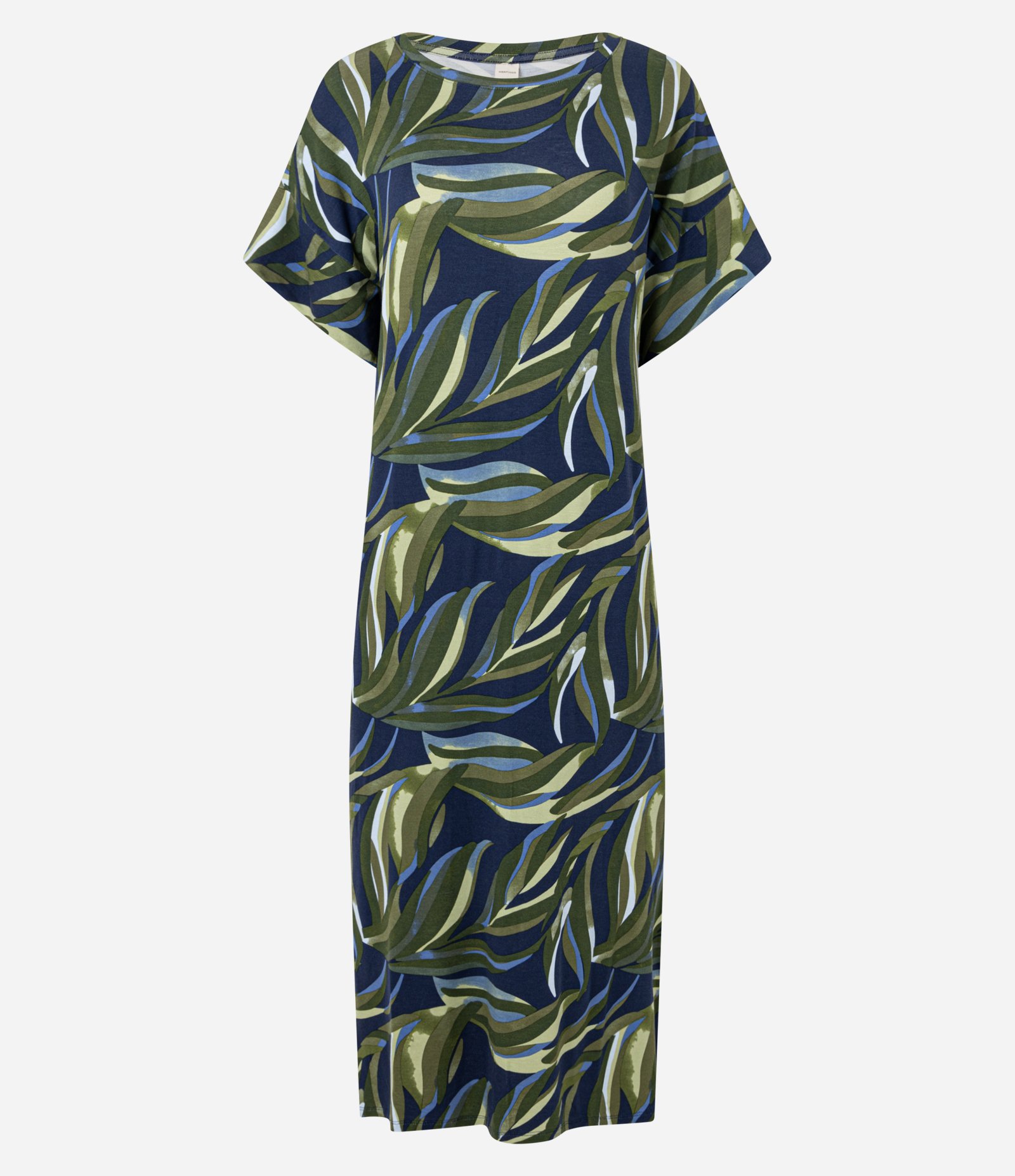 Vestido Reto Midi em Viscolycra com Estampa Folhagem Azul Escuro/Verde 5