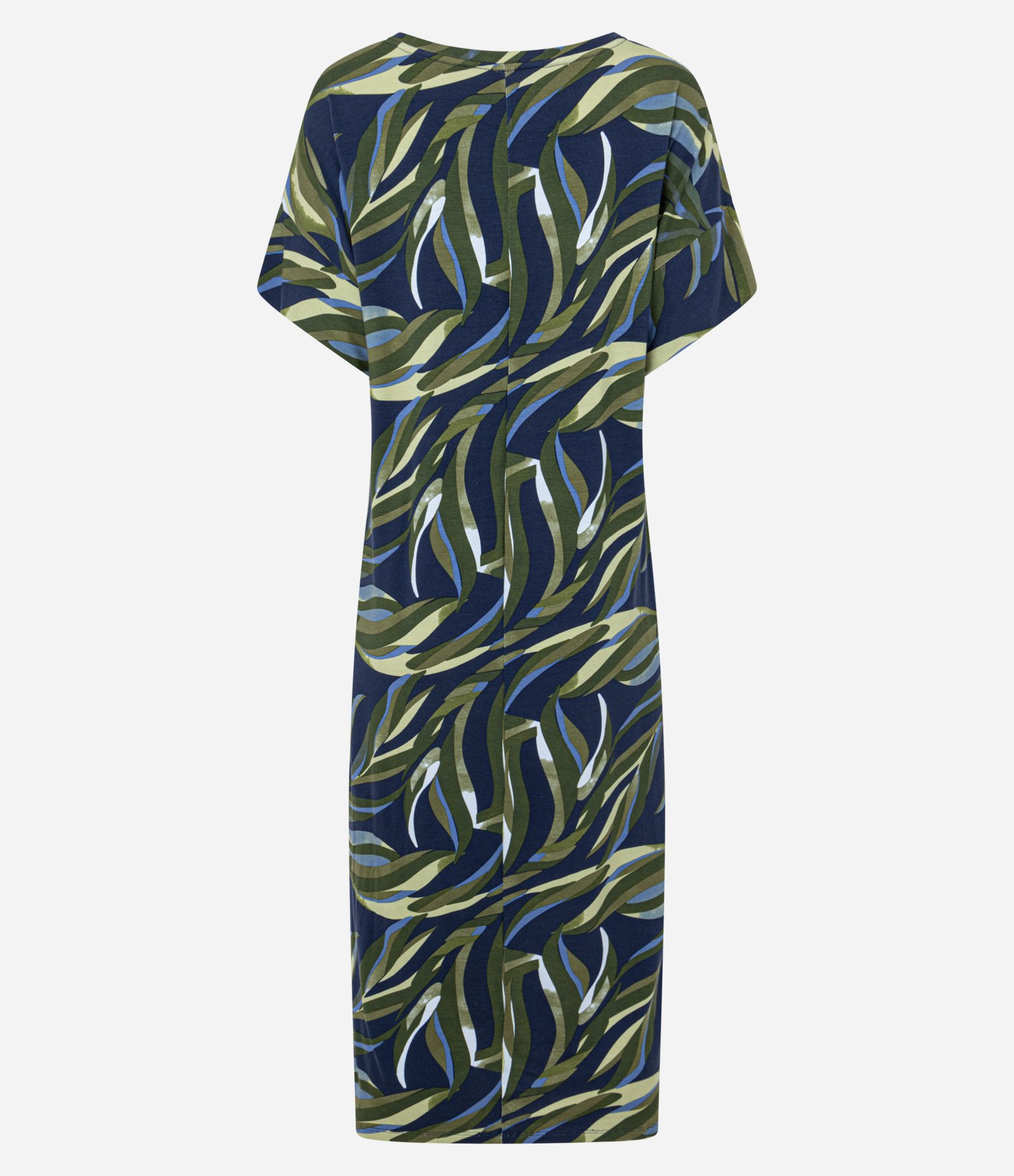 Vestido Reto Midi em Viscolycra com Estampa Folhagem Azul Escuro/Verde 6